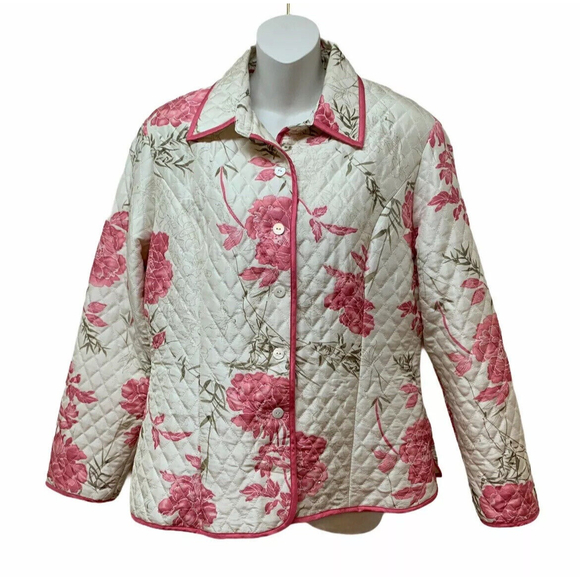 Vintage Carole Little Quilted Silk Soft Pint Floral Cottage Art to Wear Jacket - Picture 1 of 7